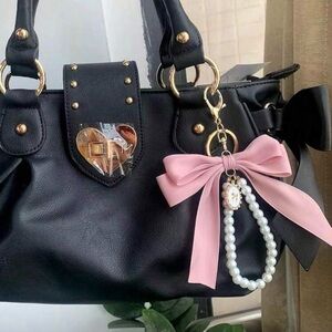 Handbag Pink Bow with pearl Charm  Keychain
